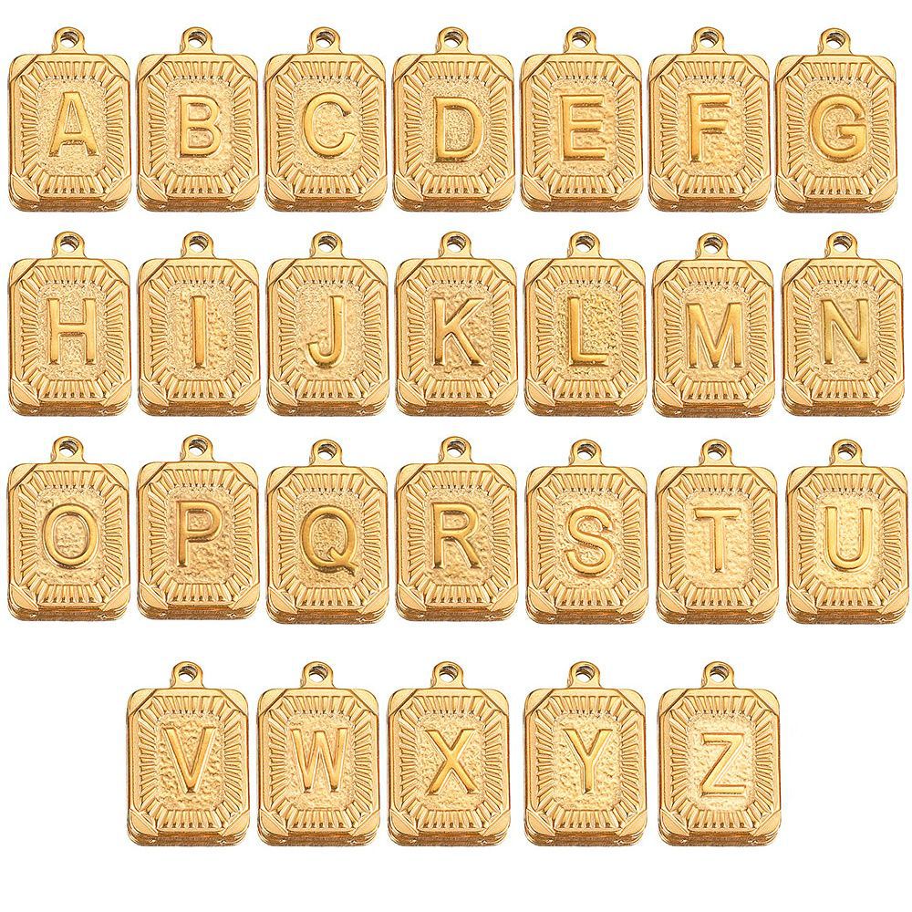 Stainless Steel Rectangular A–Z Letter Pendants 5pcs