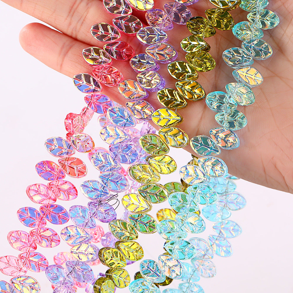 Colorful Iridescent Glass Leaf Beads – Shimmering Leaf-Shaped Beads for DIY Bracelets, Necklaces & Jewelry Making