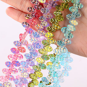 Colorful Iridescent Glass Leaf Beads – Shimmering Leaf-Shaped Beads for DIY Bracelets, Necklaces & Jewelry Making