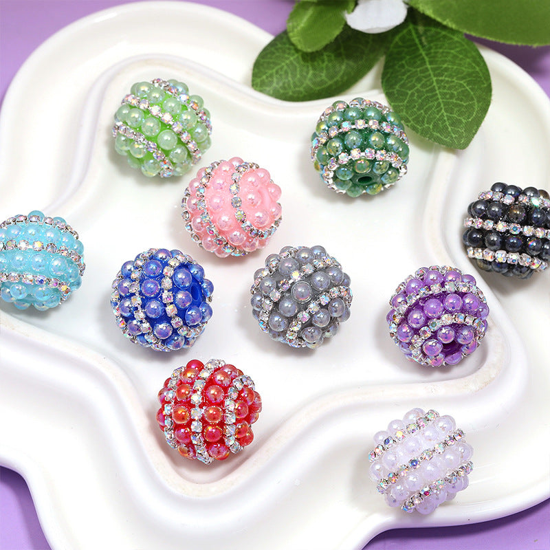 Pearl Rhinestone Ball Beads – Decorative Straight-Hole Pearl & Crystal-Style Beads for DIY Keychains, Phone Charms & Beadable Pens
