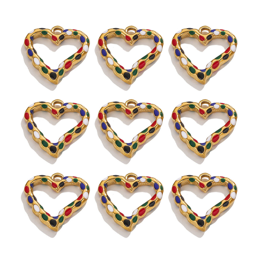 Stainless Steel Spotted Enamel Heart Pendant Charms 5pcs