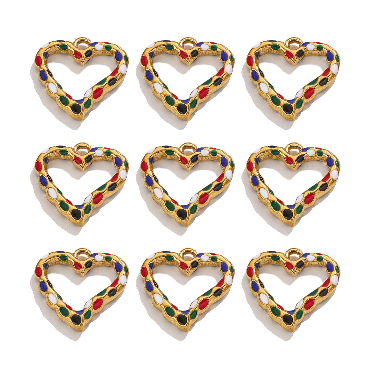 Stainless Steel Spotted Enamel Heart Pendant Charms 5pcs