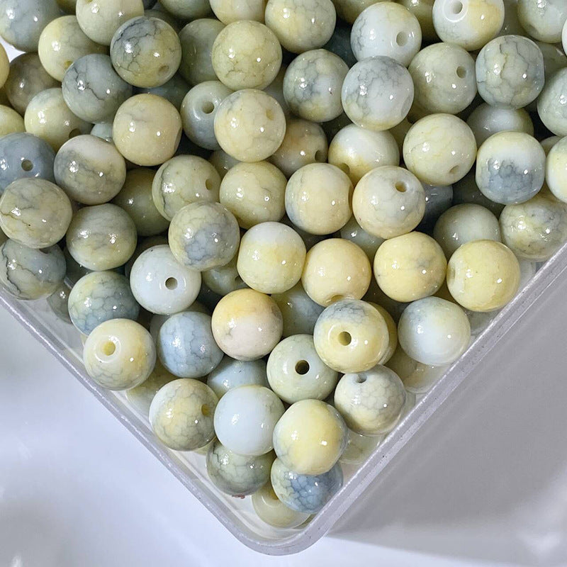 Glazed Porcelain Dragon Pattern Round Beads