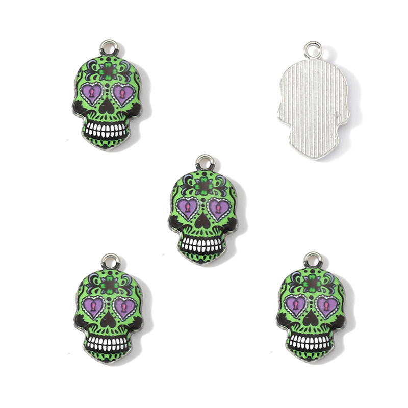 Colorful Enamel Skull Charms – Printed Alloy Skull Pendants for DIY Bracelets, Necklaces, Earrings & Jewelry Making