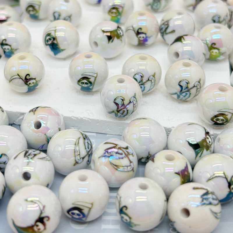 Printed Halloween Acrylic Round Beads