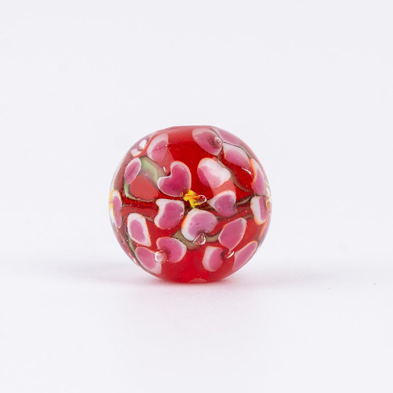 Large Pink Flower Ball Glass Beads