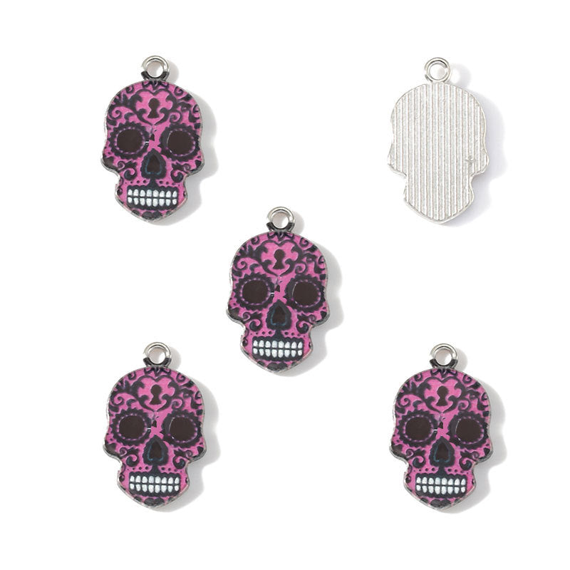 Colorful Enamel Skull Charms – Printed Alloy Skull Pendants for DIY Bracelets, Necklaces, Earrings & Jewelry Making