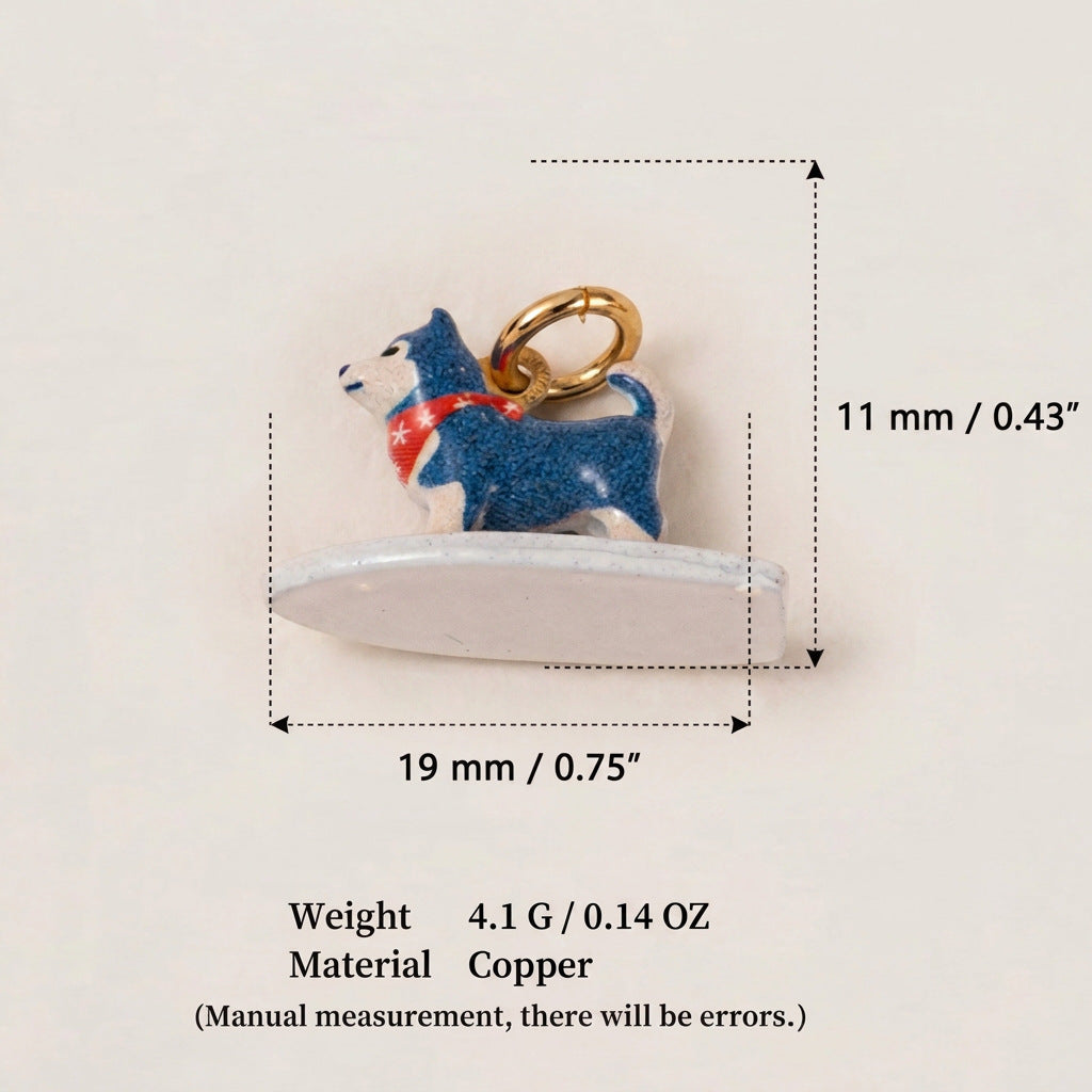 18K Gold-Plated Seaside Surfing Dog Pendant Charms