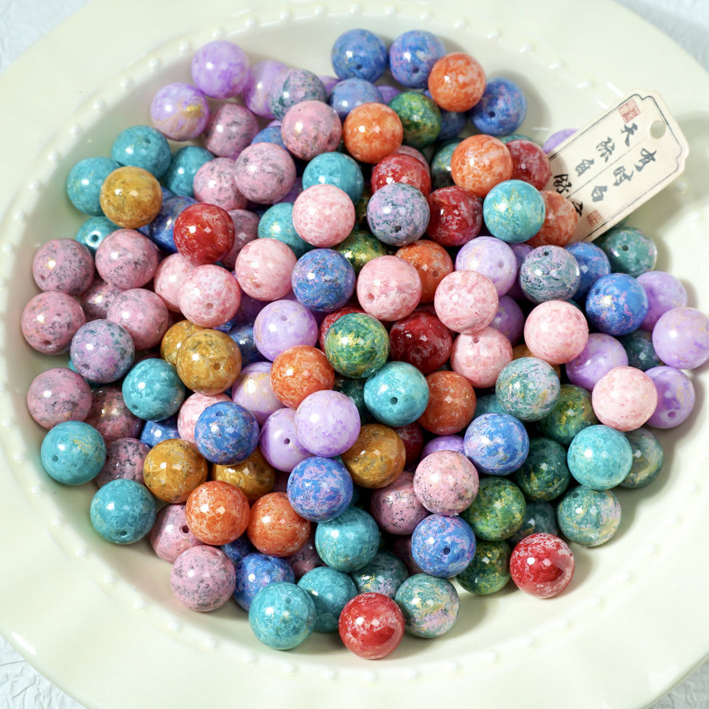 Porcelain-Style Oil Painting Glass Round Beads