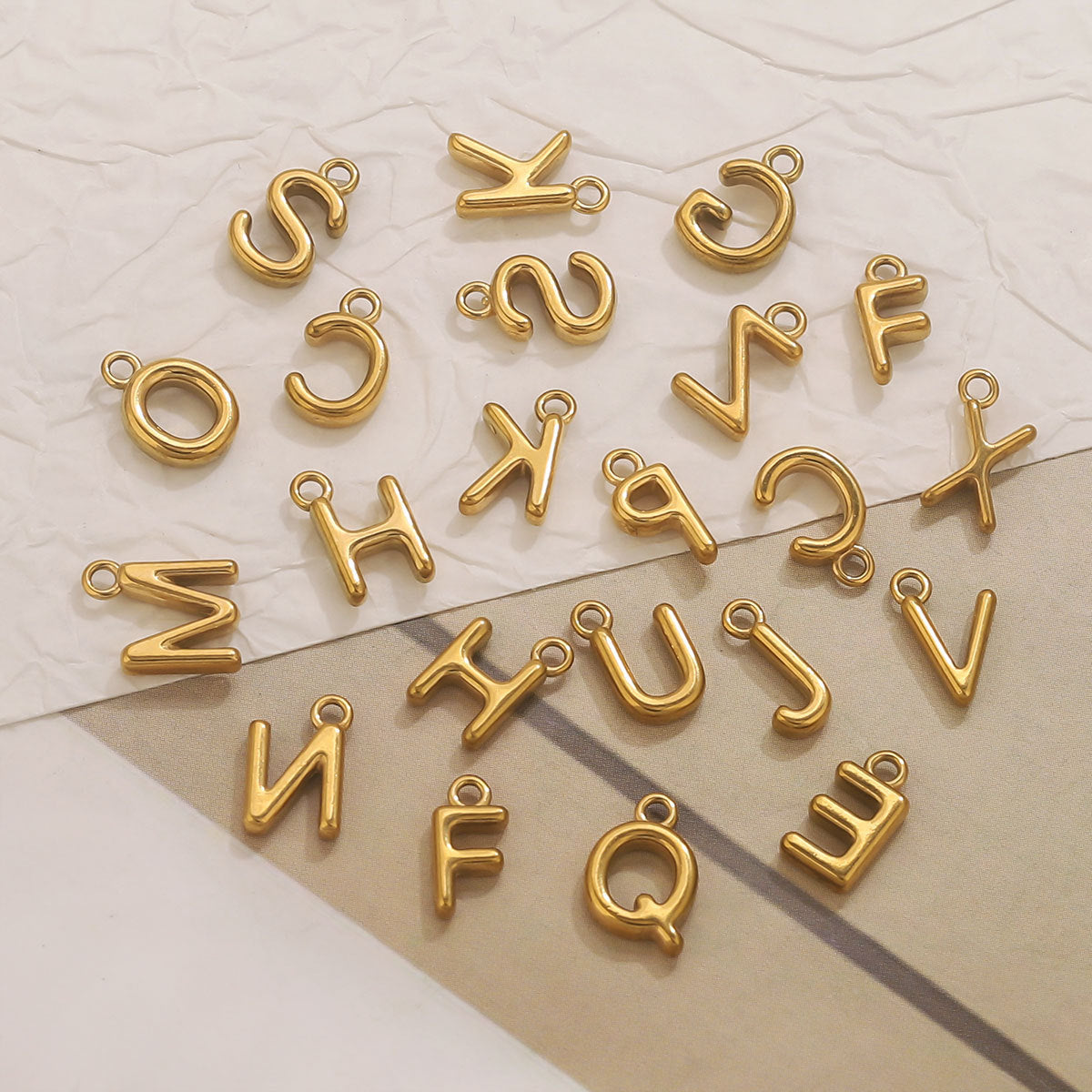 Mini A–Z Stainless Steel Round Letter Charms 10pcs
