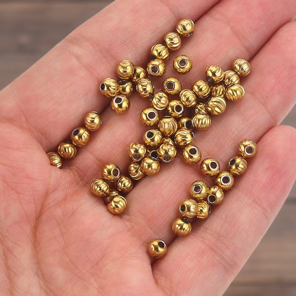 Solid Diamond-Cut Stainless Steel Round Beads