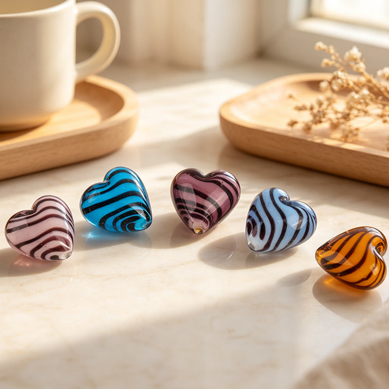 Tiger Pattern Heart Glazed Beads