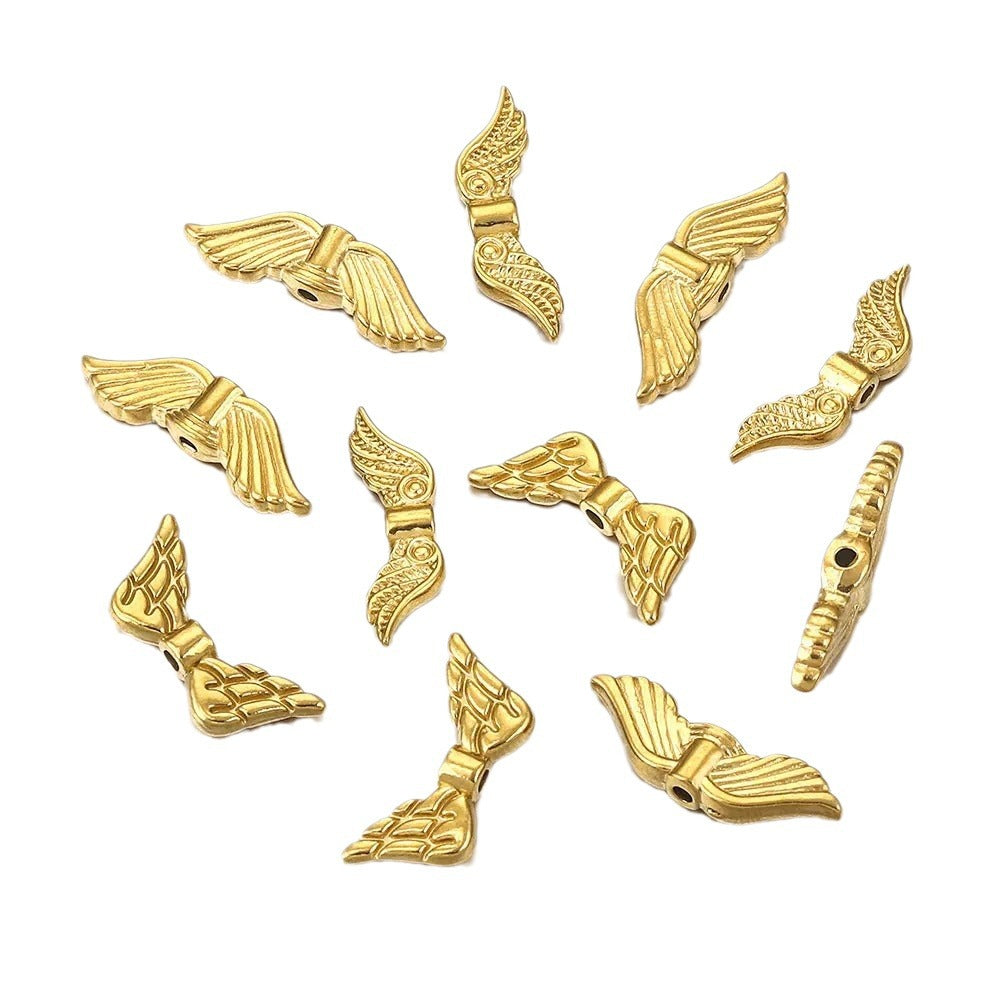 Vintage Gold-Plated Stainless Steel Angel Wing Connector Beads 5pcs