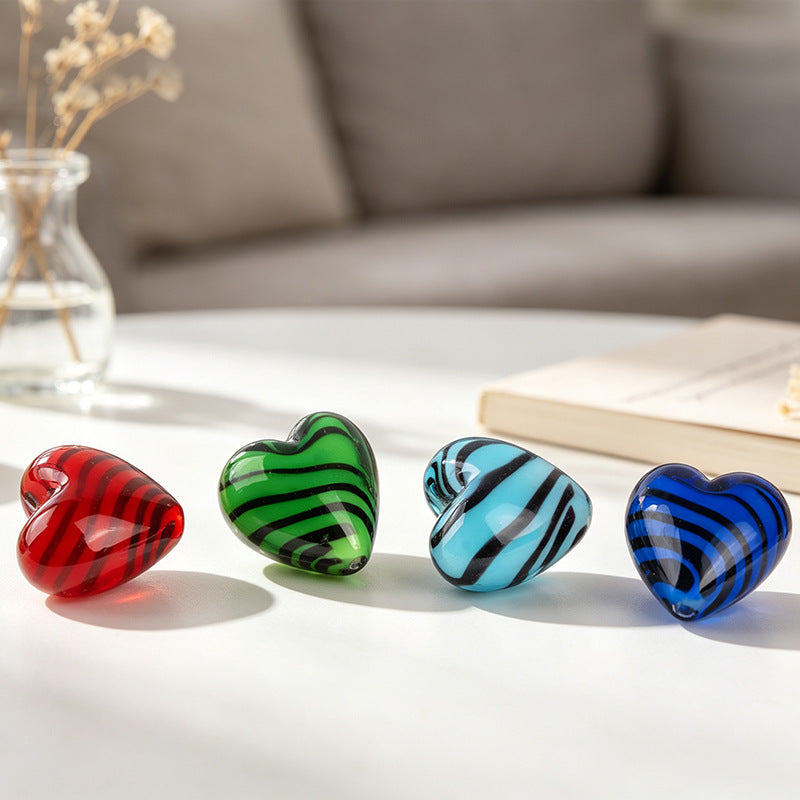 Tiger Pattern Heart Glazed Beads
