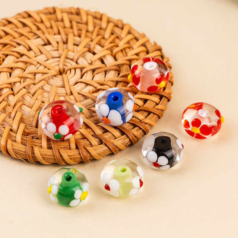 Daisy Flower Wheel Lampwork Glass Beads