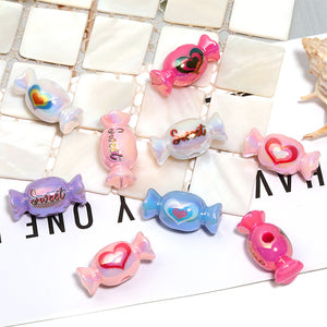 Colorful Printed Acrylic Candy Beads – Korean-Style Decorative Loose Beads for DIY Bracelets, Necklaces & Jewelry Making