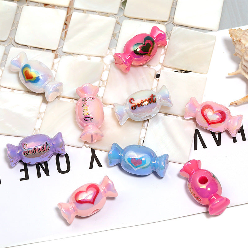 Colorful Printed Acrylic Candy Beads – Korean-Style Decorative Loose Beads for DIY Bracelets, Necklaces & Jewelry Making