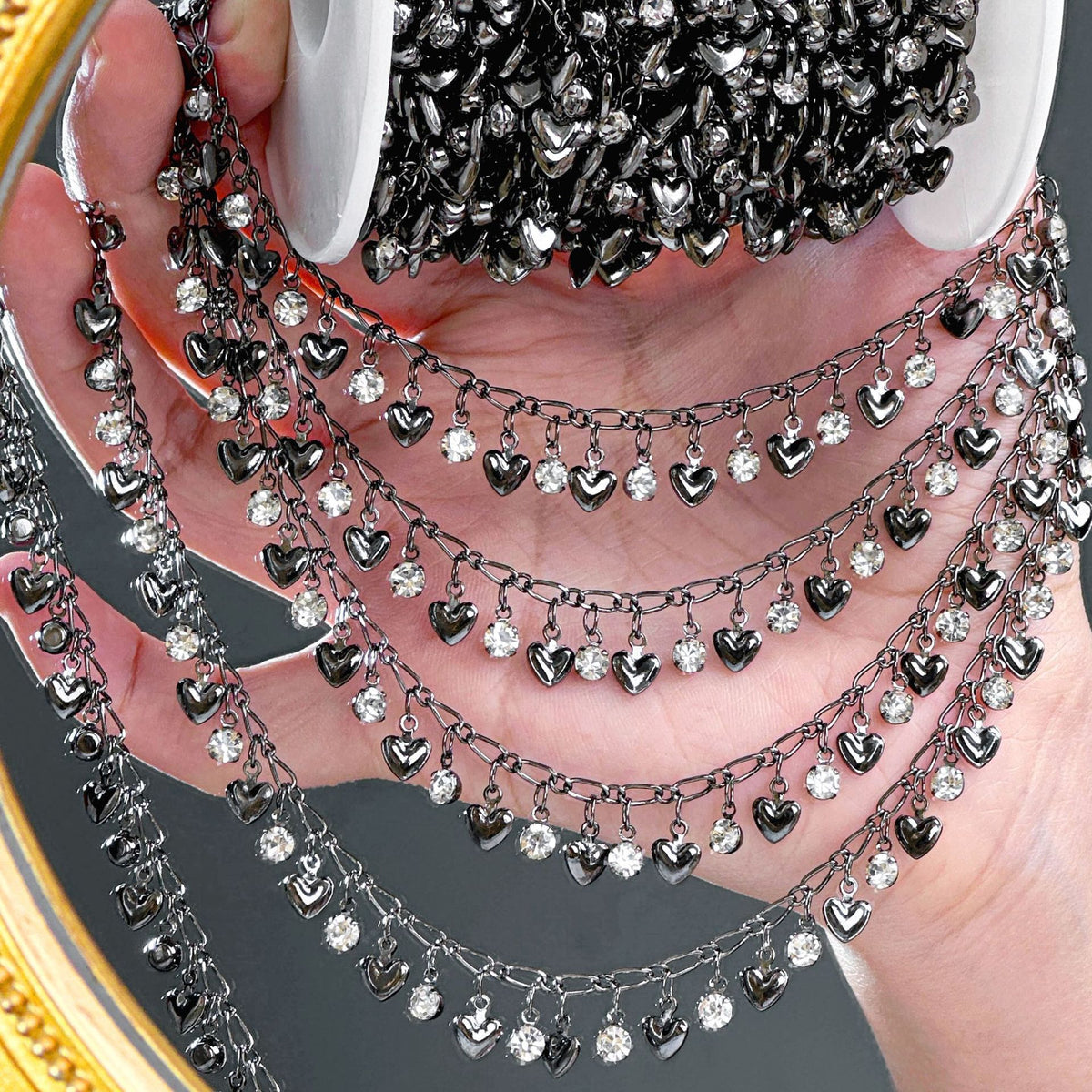 Heart Rhinestone Decorative Chain – 10 Meters
