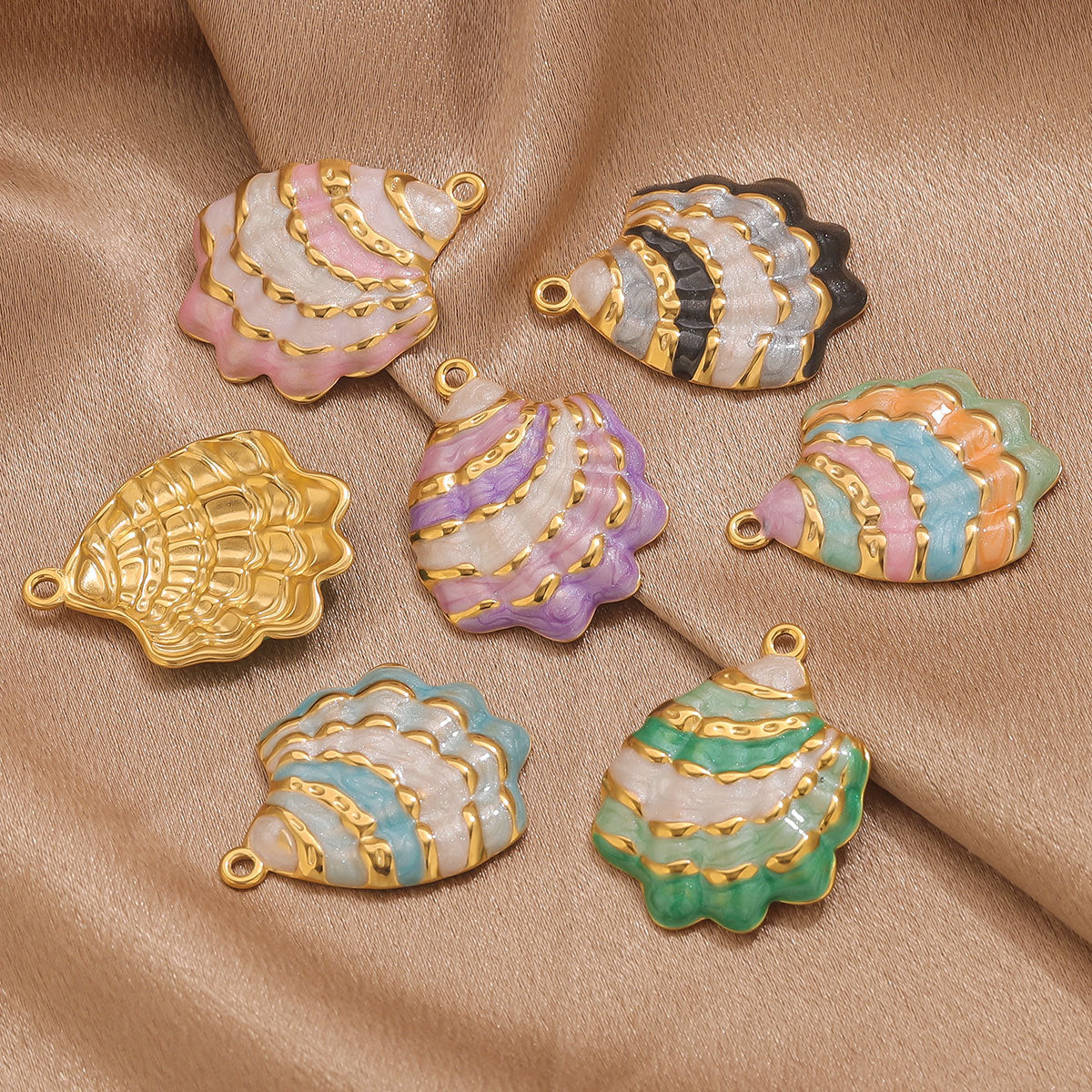 18K Gold-Plated Stainless Steel Enamel Seashell Pendant Charm 2pcs