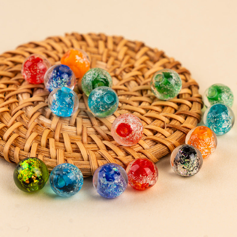 Color-Powder Glass Round Beads