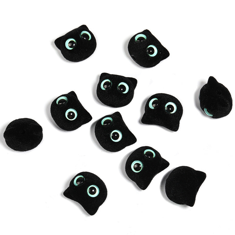 Flocked Big-Eyed Cat Head Beads