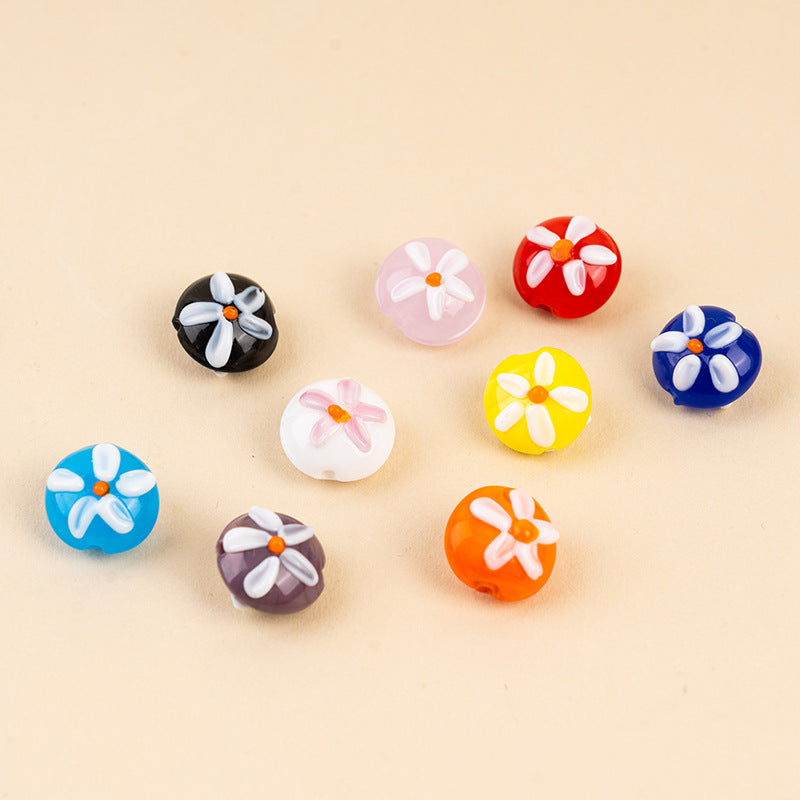 Double-Sided Mini Daisy Flat Glass Beads