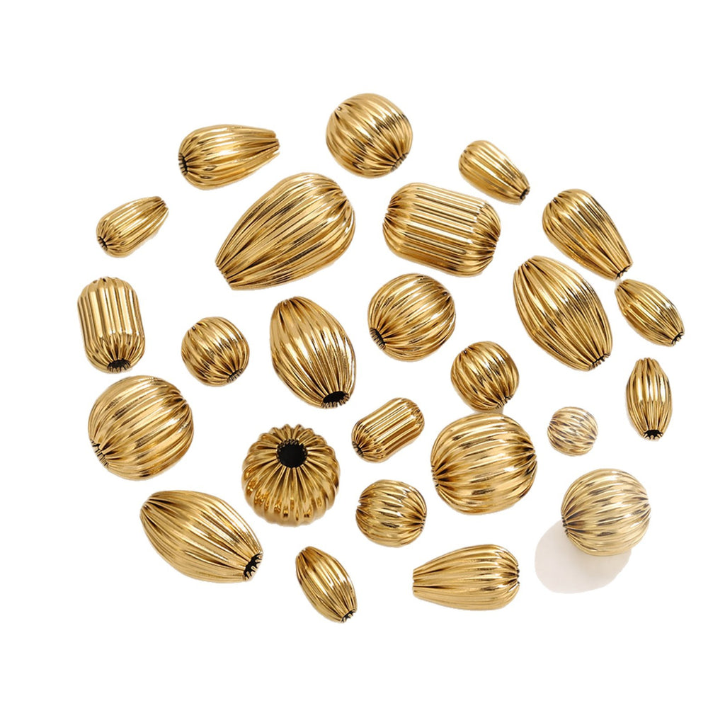 18K Gold-Plated Stainless Steel Ribbed Teardrop Spacer Beads 10pcs