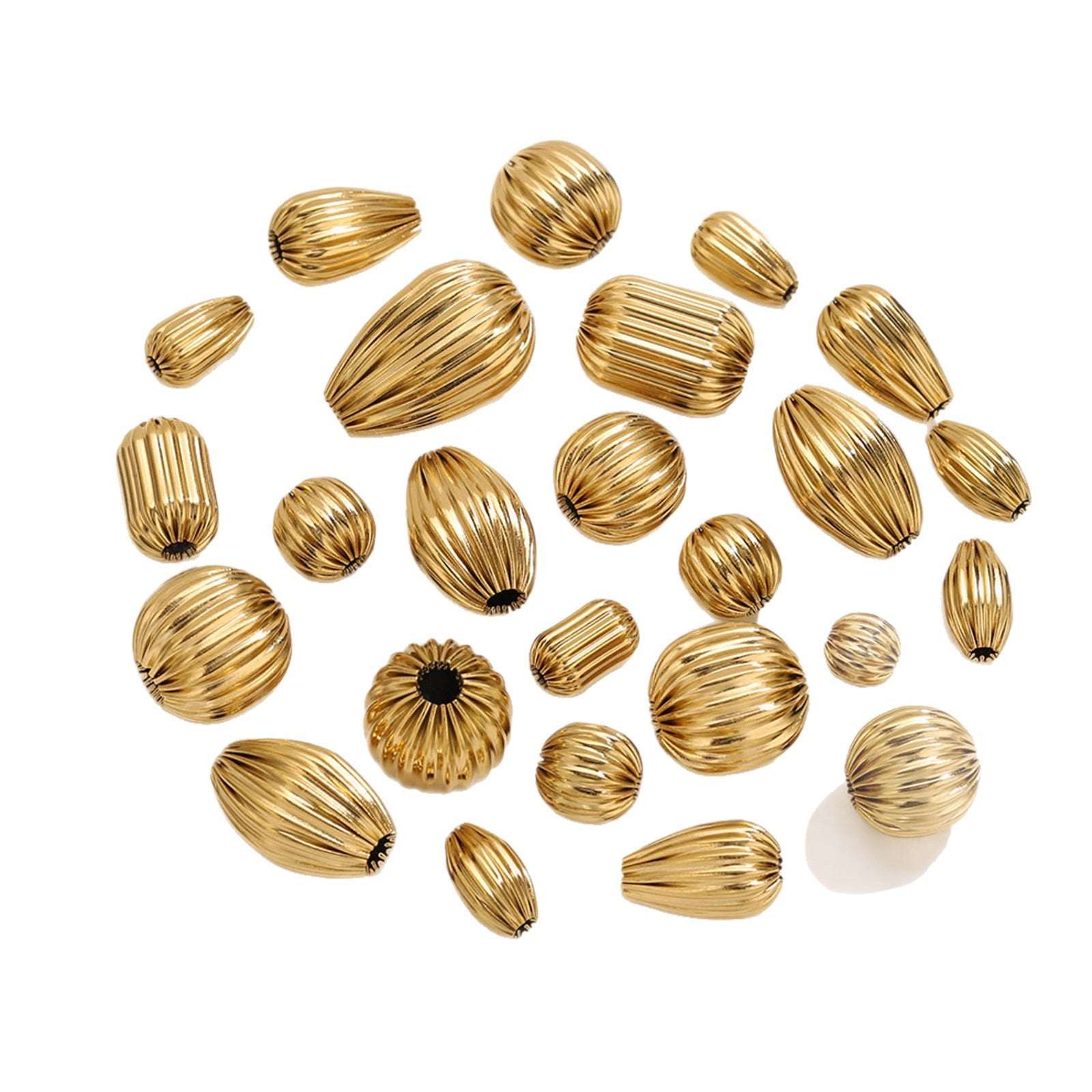 18K Gold-Plated Stainless Steel Ribbed Teardrop Spacer Beads 10pcs