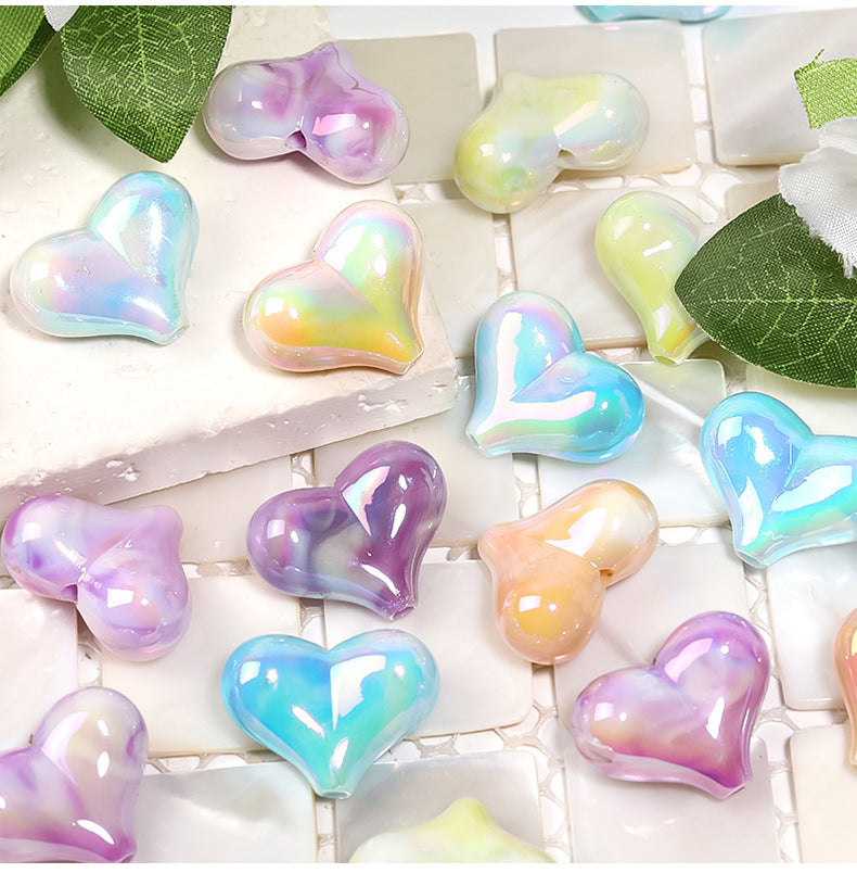 Gradient Cream Heart Beads – Pastel Ombre Heart-Shaped Straight-Hole Beads for DIY Phone Charms, Keychains, Bracelets & Jewelry Making