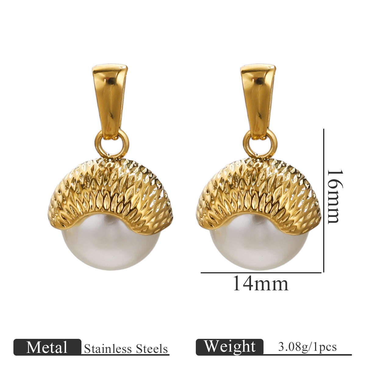 Gold-Plated Stainless Steel C-Shaped Faux Pearl Pendant