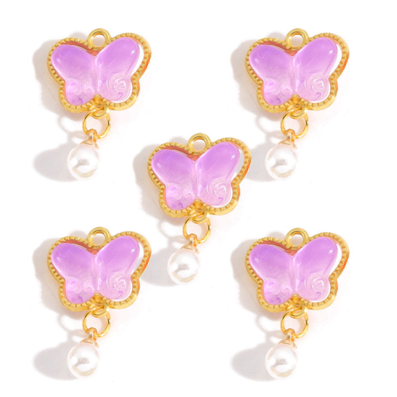 Pearl & Glass Butterfly Alloy Charms – Elegant Butterfly Pendants for DIY Bracelets, Earrings, Necklaces & Jewelry Making