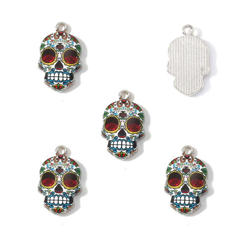 Colorful Enamel Skull Charms – Printed Alloy Skull Pendants for DIY Bracelets, Necklaces, Earrings & Jewelry Making