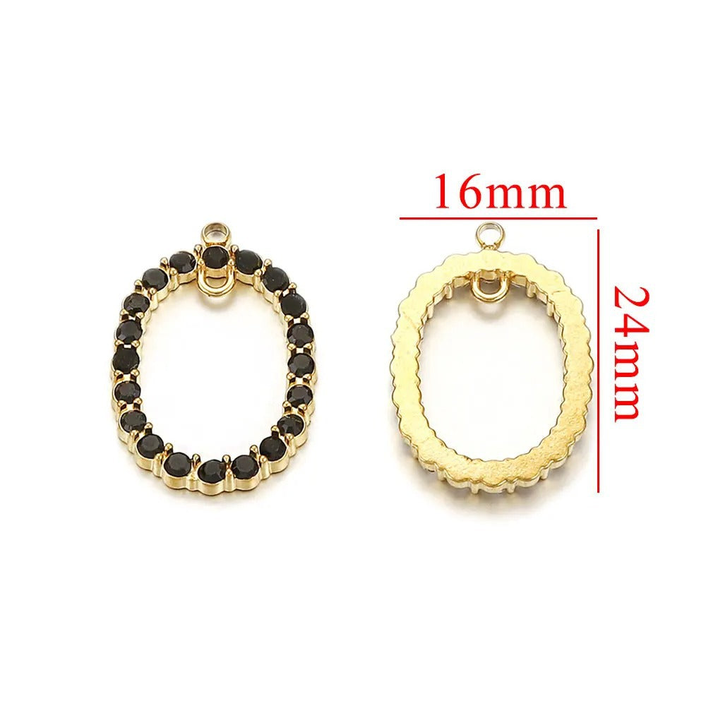 Crystal-Embellished Oval Stainless Steel Pendant 3pcs