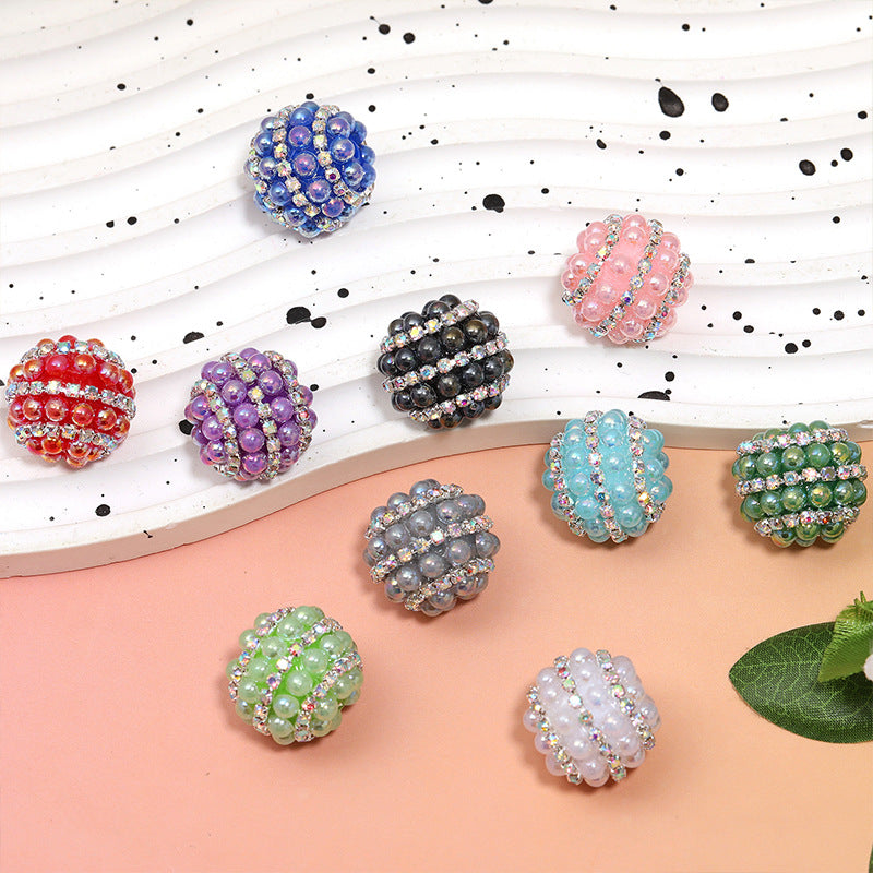 Pearl Rhinestone Ball Beads – Decorative Straight-Hole Pearl & Crystal-Style Beads for DIY Keychains, Phone Charms & Beadable Pens