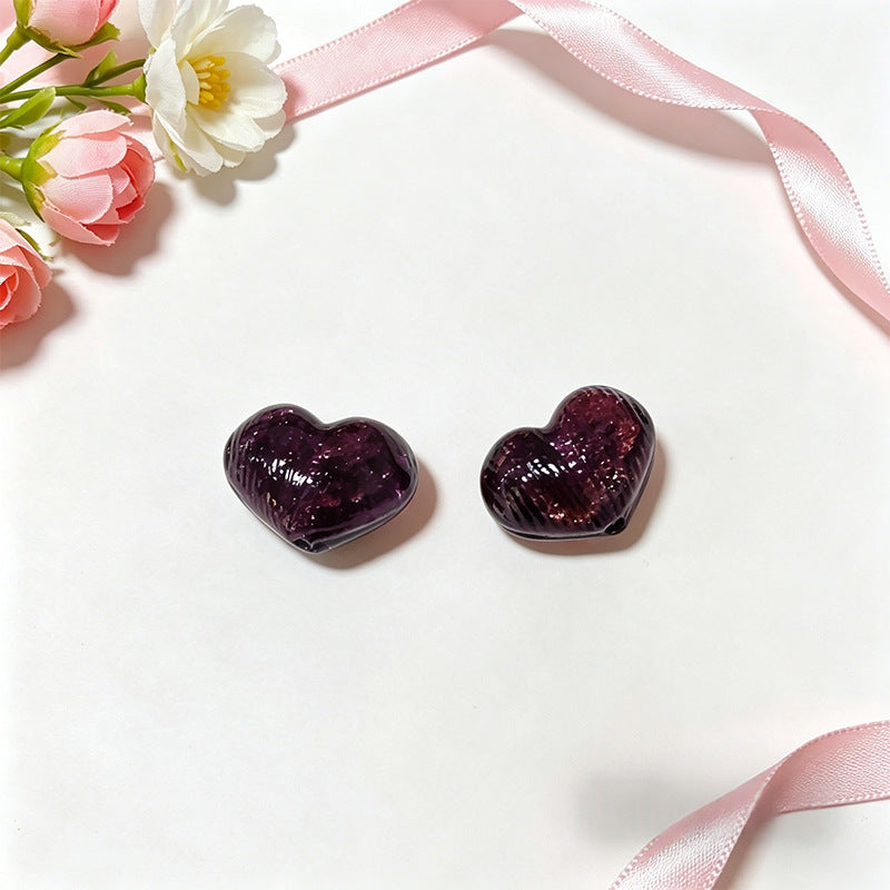 Cute Peach Heart Lampwork Glass Beads