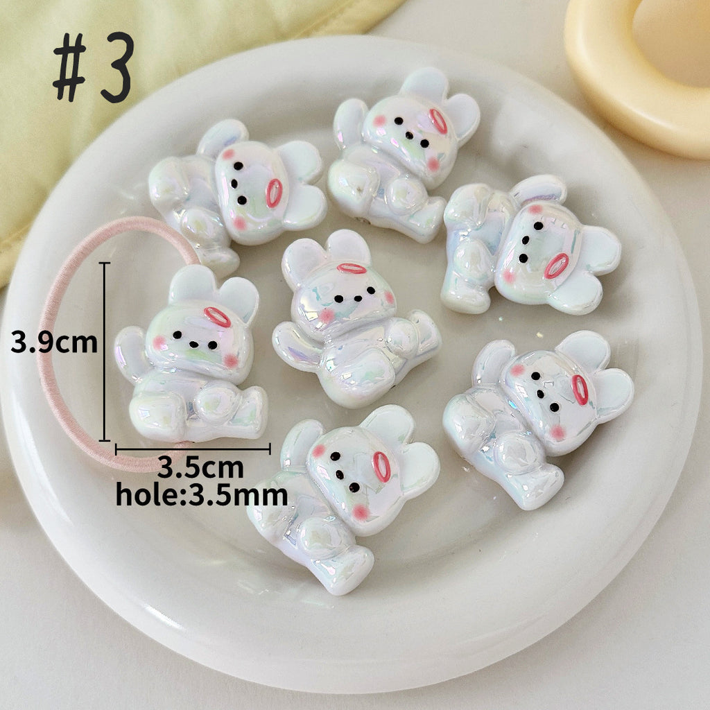 3D Cartoon Animal Acrylic Beads – UV-Finished Hand-Painted Style Straight-Hole Beads for DIY Phone Charms, Bracelets & Keychains