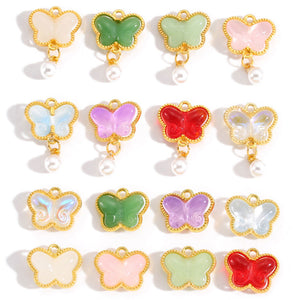 Pearl & Glass Butterfly Alloy Charms – Elegant Butterfly Pendants for DIY Bracelets, Earrings, Necklaces & Jewelry Making