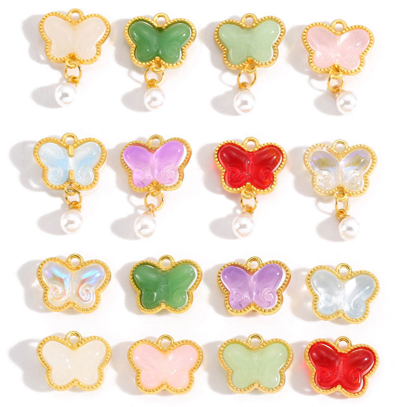 Pearl & Glass Butterfly Alloy Charms – Elegant Butterfly Pendants for DIY Bracelets, Earrings, Necklaces & Jewelry Making