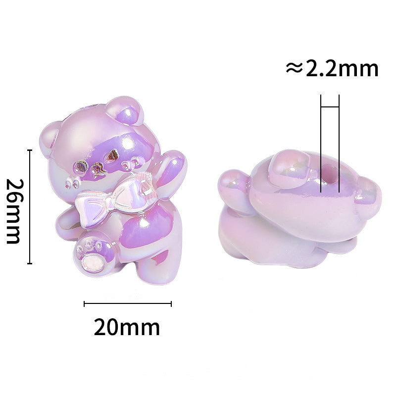Cute Jumping Bear Beads with Bow – Cream-Style Cartoon Bear Vertical-Hole Beads for DIY Phone Charms, Beadable Pens & Jewelry Making
