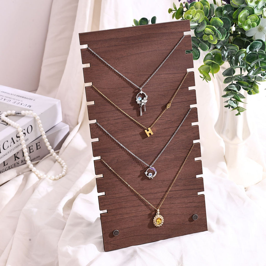 Vintage Walnut-Color Jewelry Display Stand – Wooden-Style Earring, Necklace, Pendant & Bracelet Organizer for Craft Fairs & Boutique Displays