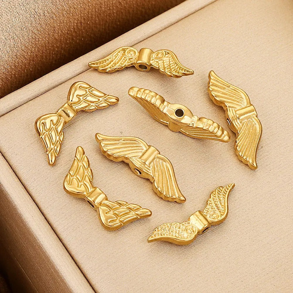 Vintage Gold-Plated Stainless Steel Angel Wing Connector Beads 5pcs