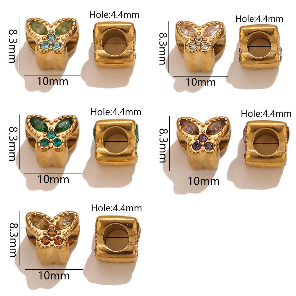 18K Gold-Plated Stainless Steel Butterfly Large-Hole Beads – 4.4mm Hole 5pcs
