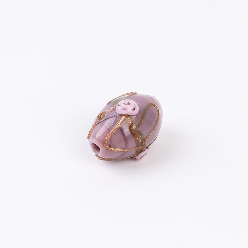 Gold Silk Rose Glazed Oval Beads