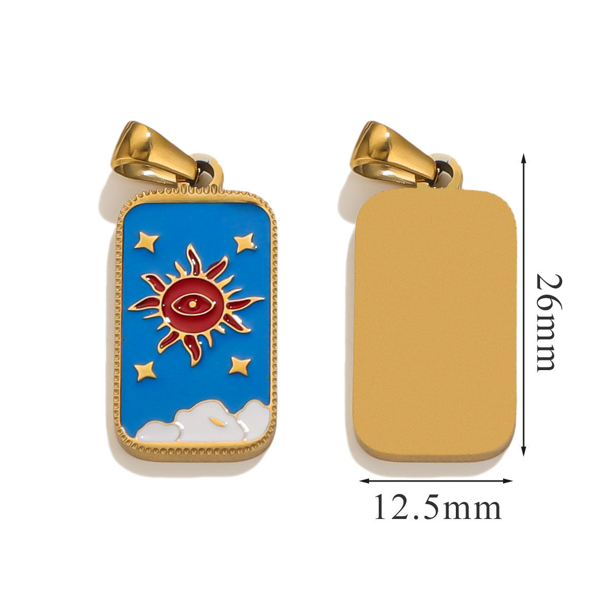 Stainless Steel Enamel Tarot Card Pendant Charms 5pcs