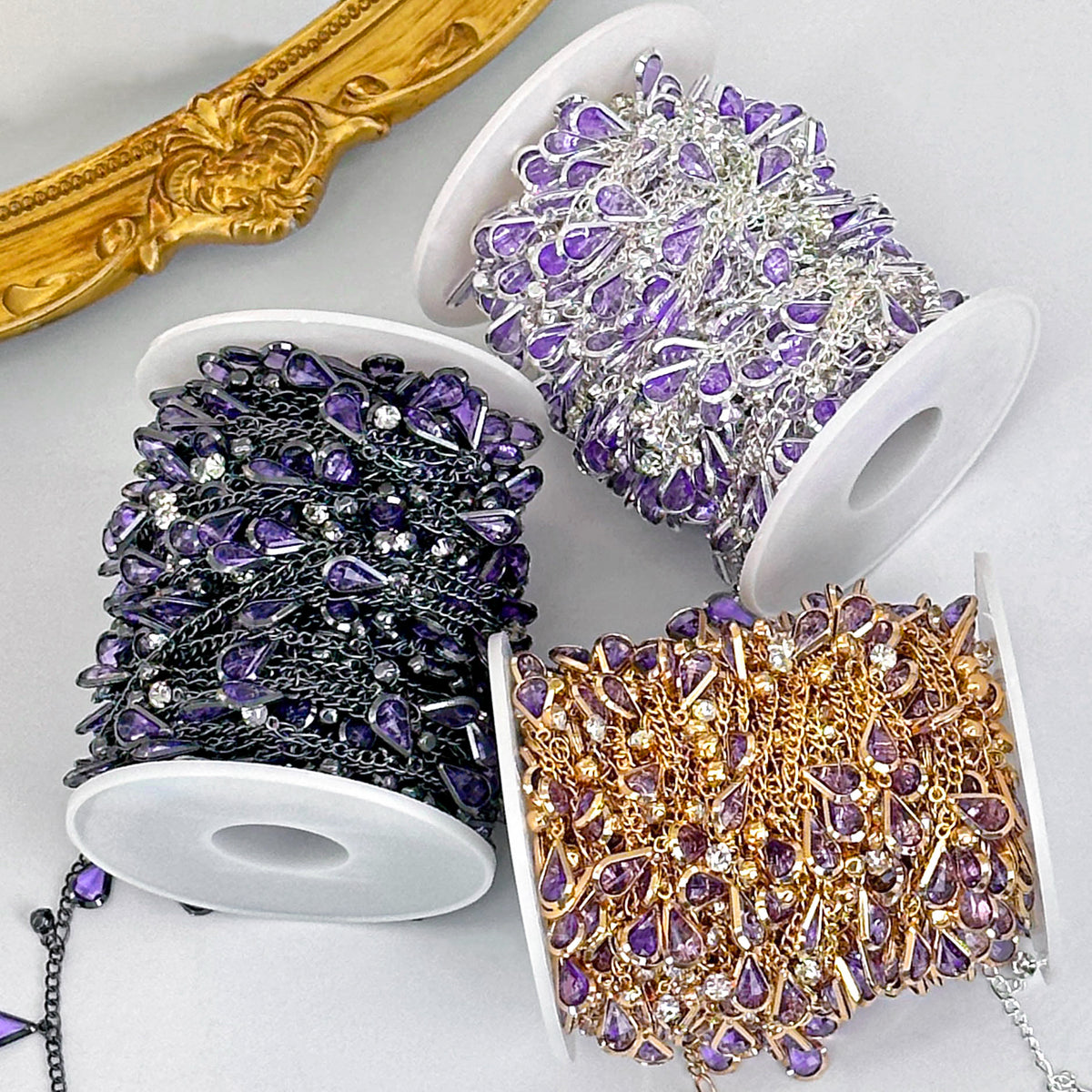 Light Purple Teardrop Rhinestone Decorative Chain – 10 Meters