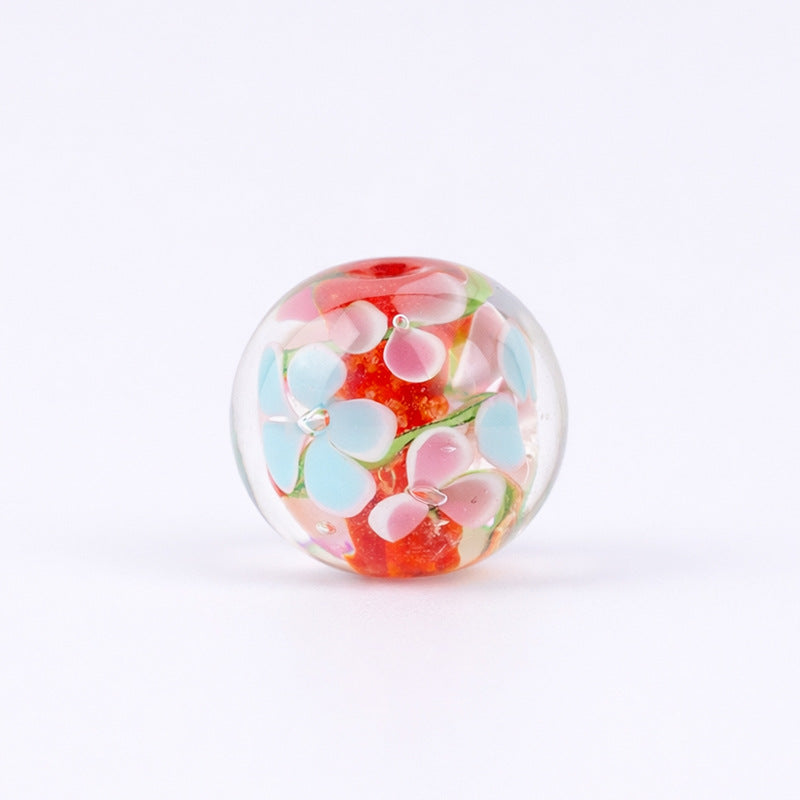 Large Pink Flower Ball Glass Beads