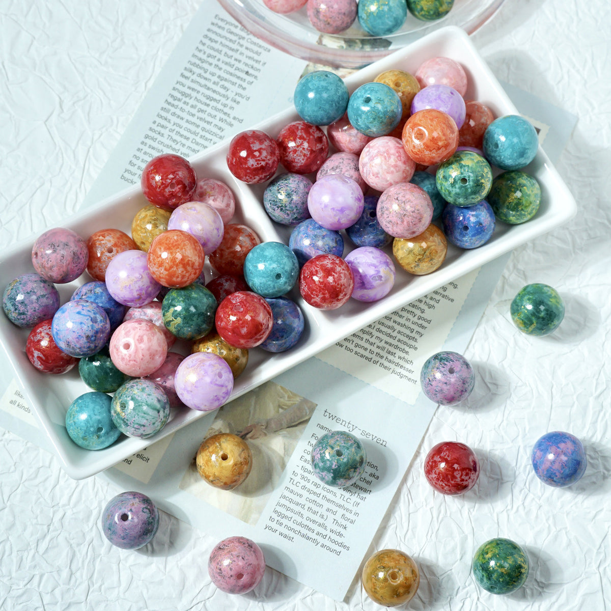 Porcelain-Style Oil Painting Glass Round Beads