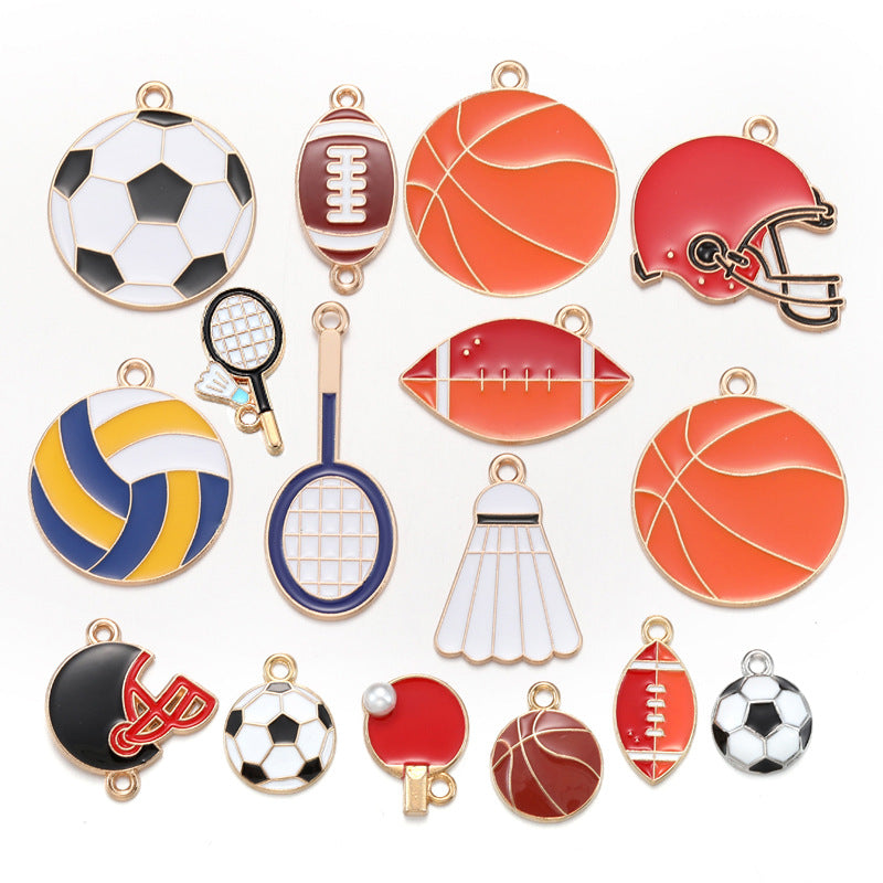 Sports Ball Alloy Charms – Colorful Enamel-Style Football, Basketball & Volleyball Pendants for DIY Bracelets, Keychains & Jewelry Making