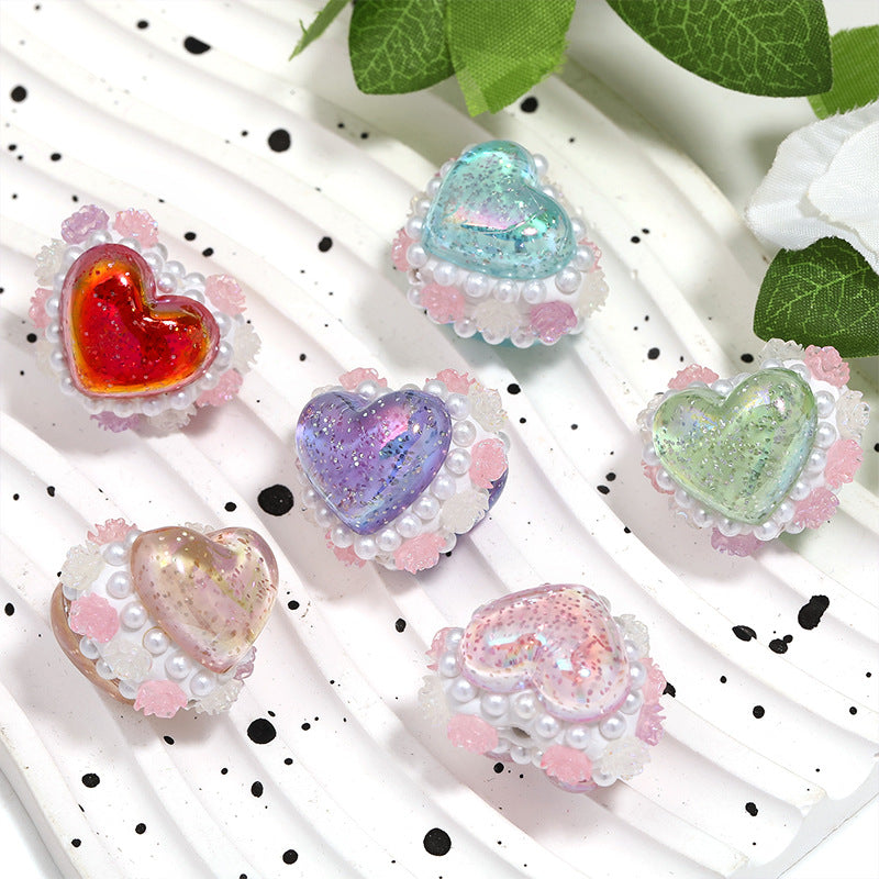Luxury Sparkle Heart Clay Beads