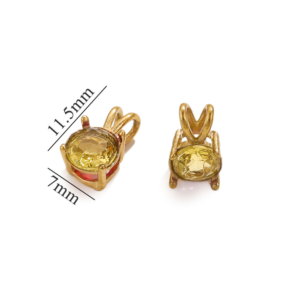 18K Gold-Plated Stainless Steel Round Birthstone Crystal Pendant Charms